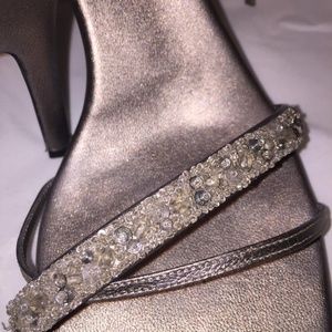 Badgley Mischka Pewter beaded heel
